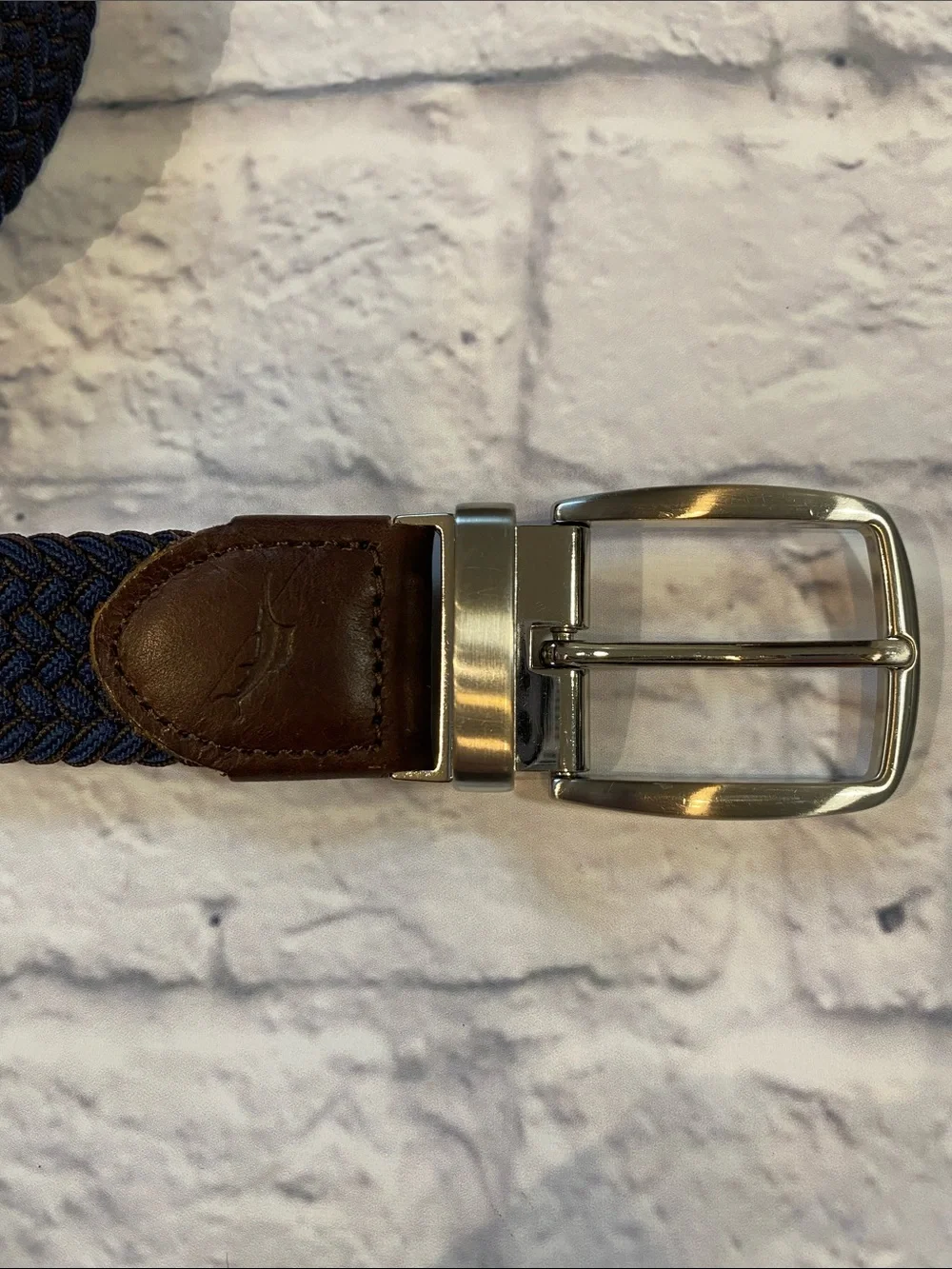 Tommy Bahama Braided Stretch Belt L/XL Leather Trim Blue & Brown